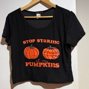 Black Halloween Crop Top with Orange Pumpkins